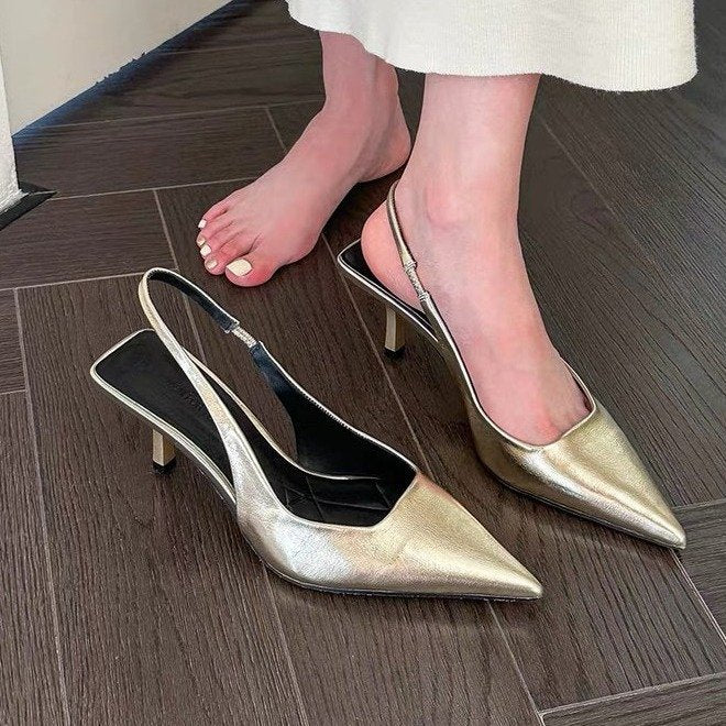 Damen Slingback Pumps aus hochwertigem Metallic-Leder Drune