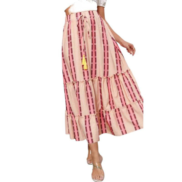 Damen Maxi-Rock mit voluminösen Rüschendetails und knöchellanger Passform Drune