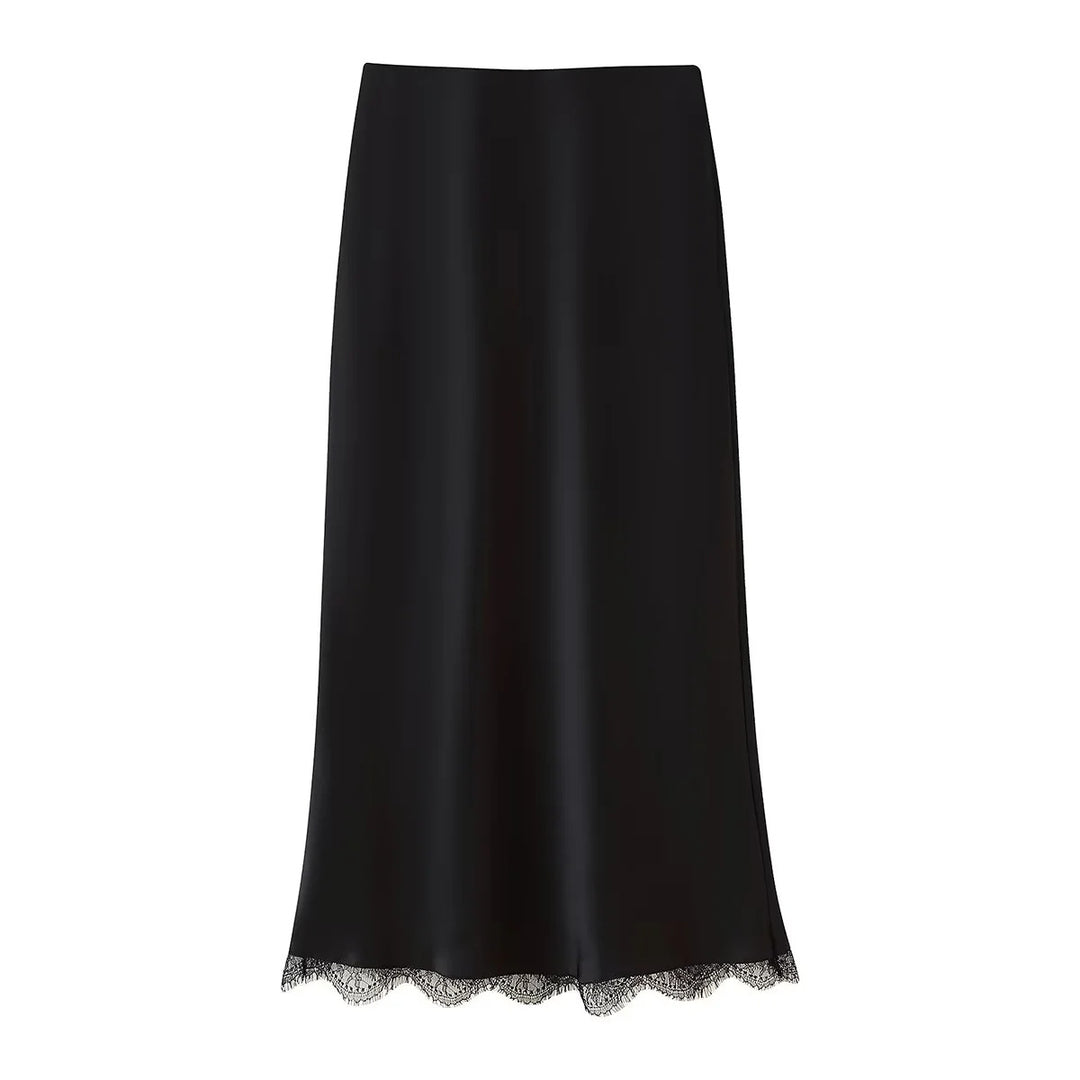 Damen Eleganter Midirock mit zartem Spitzenbesatz Drune