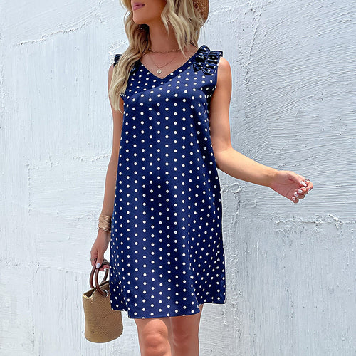 Damen Sommerkleid mit verspielten Rüschendetails und klassischen Punkte-Muster Drune