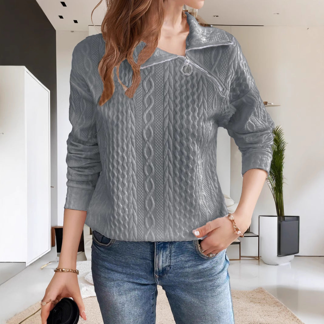 Damen legerer Strickpullover mit kurzem Reißverschluss und strukturierter Oberfläche Drune