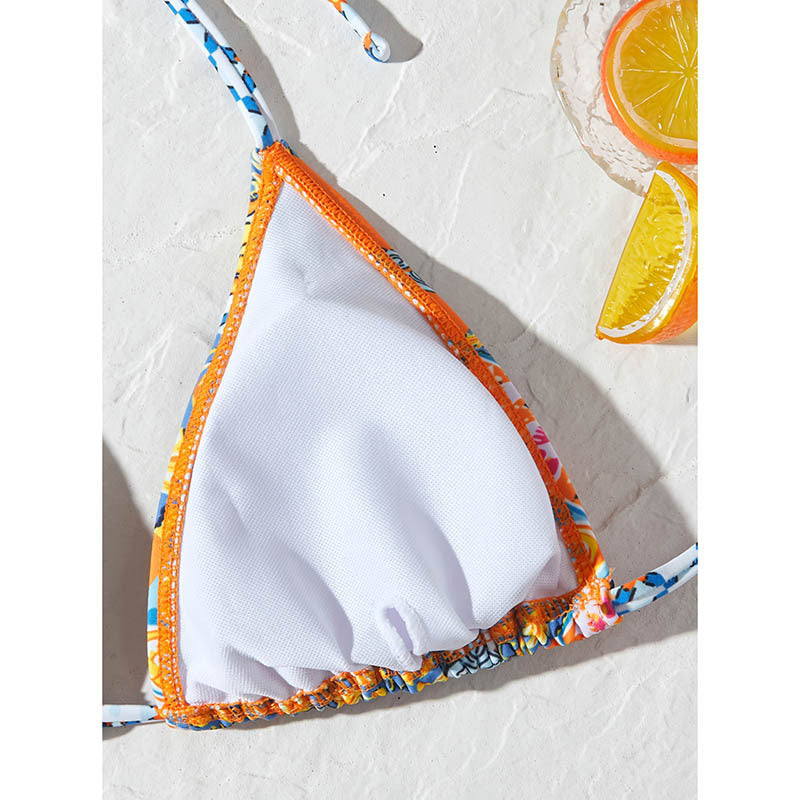 Damen Triangel-Bikini mit buntem Floraldesign und verspielten Bindebändern Drune
