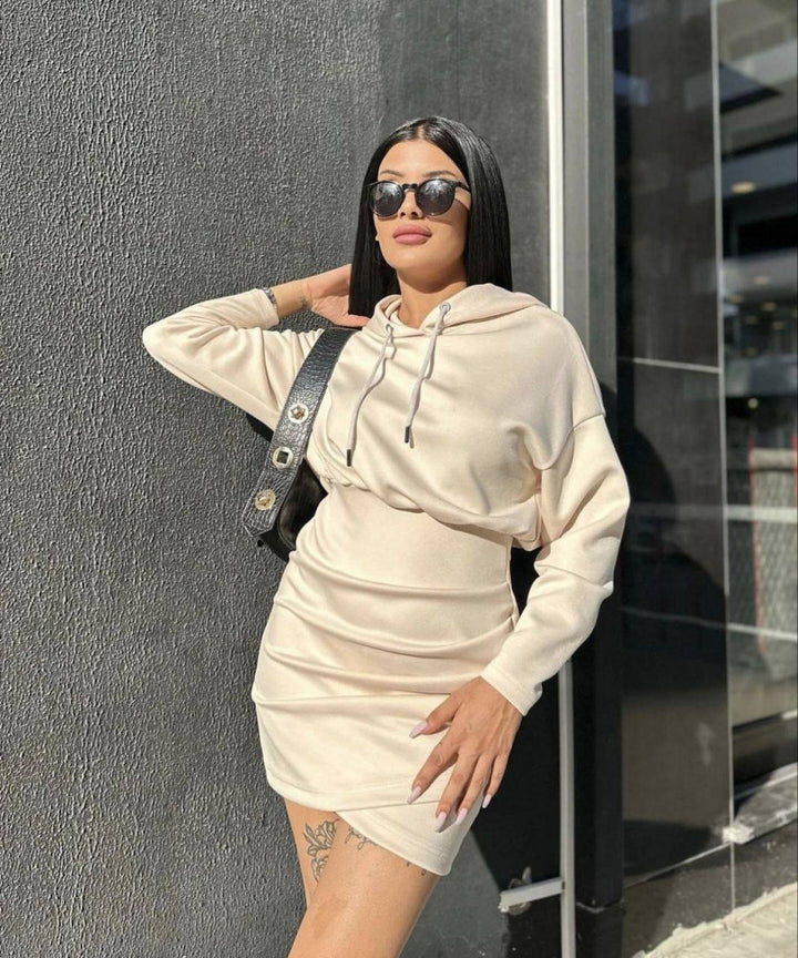 Damen modischer Kapuzenkleid Drune