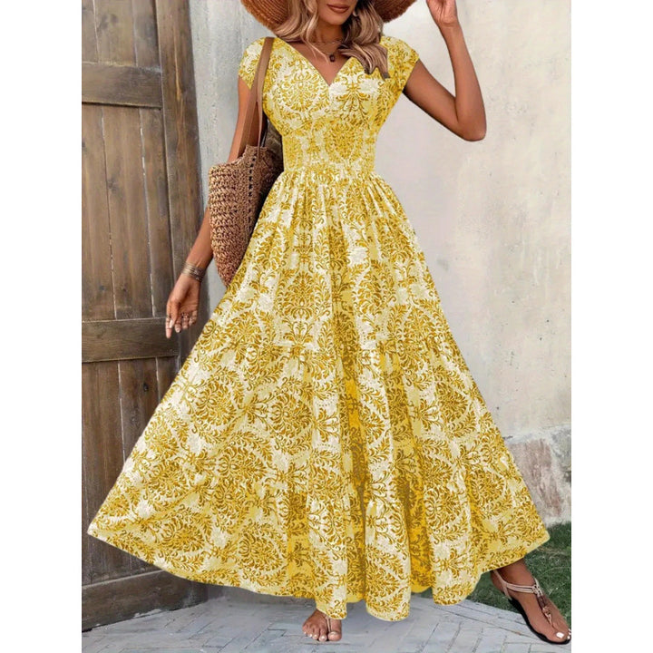 Damen Maxikleid mit nostalgischem Blumenmuster und voluminösem Rock Drune
