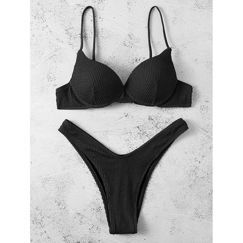 Damen Hoch tailliertes Bikini-Set mit strukturierter Oberfläche Drune