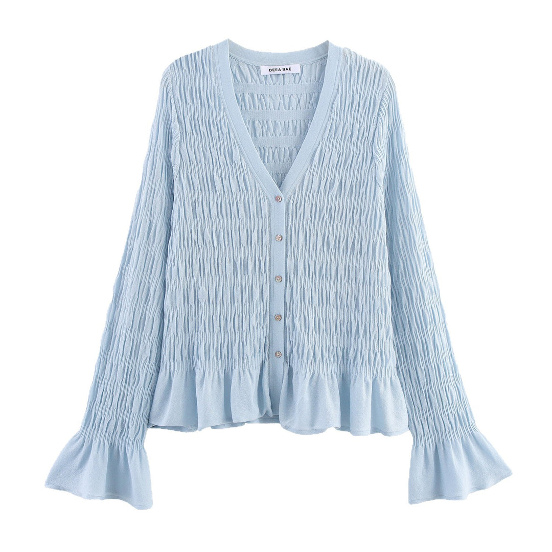 Damen Leichte und elegante Strickjacke mit Rüschensaum Drune