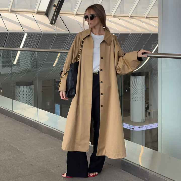 Damen Modischer Oversized-Trenchcoat aus strapazierfähigem Material mit eleganten Knopfdetails Drune