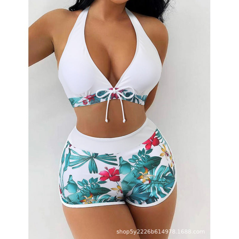 Damen Hochgeschlossen Bikini mit verspieltem Blumenmuster Drune
