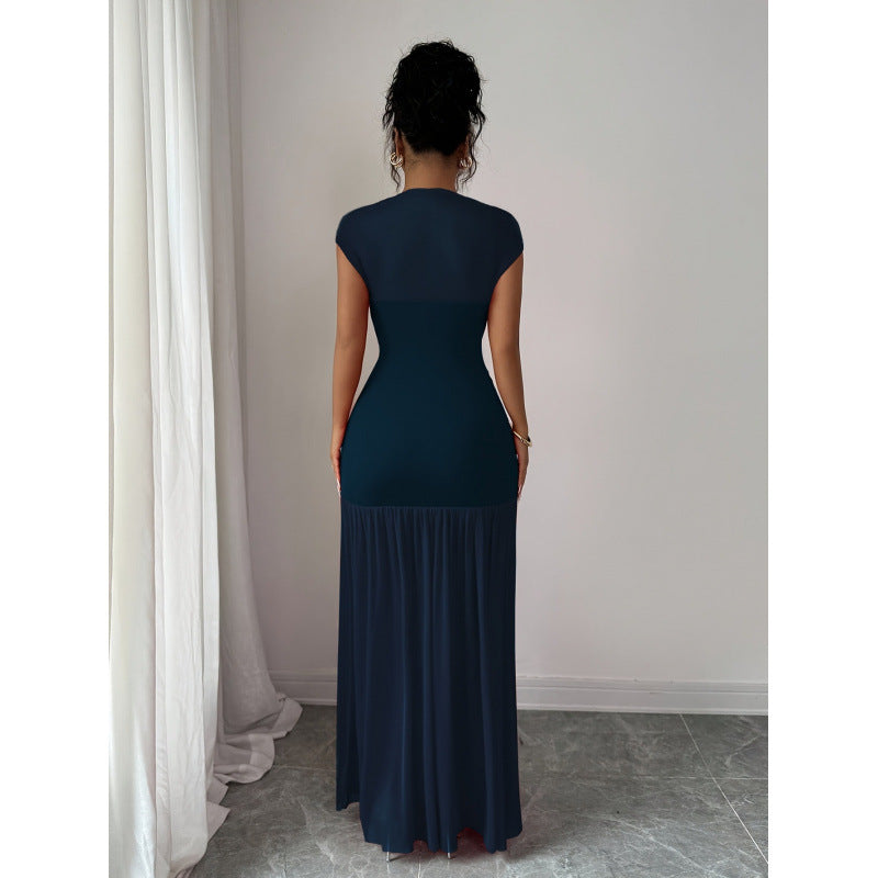 Damen Elegantes Maxikleid mit raffiniertem Drapée und transparentem Rock Drune