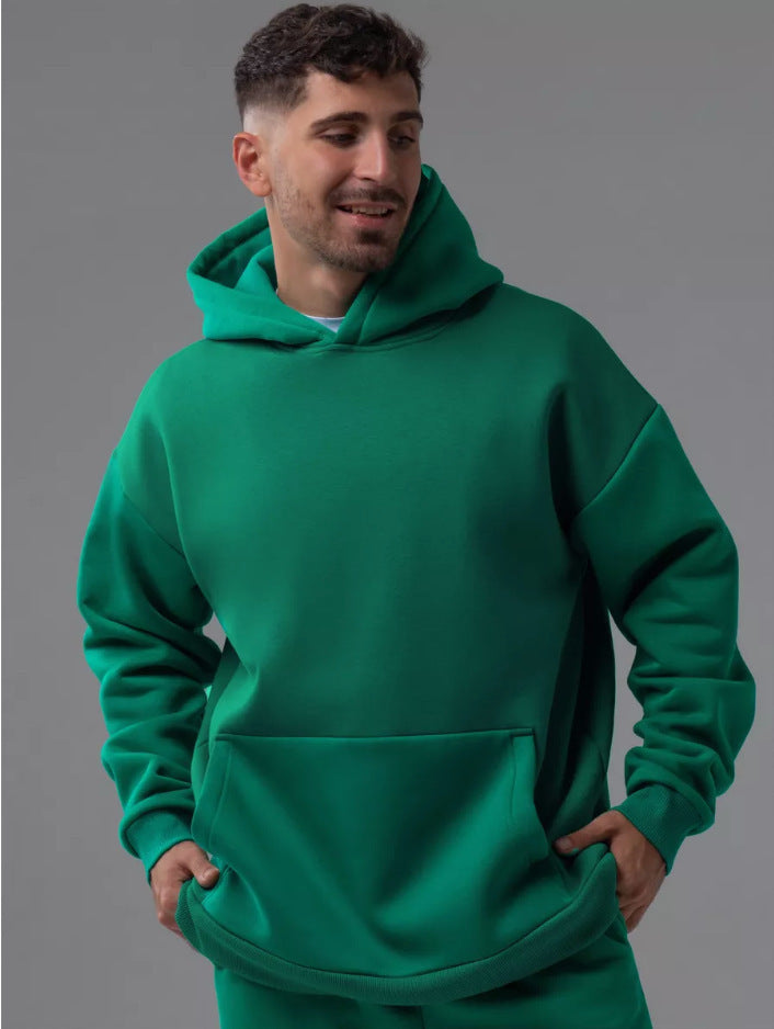 Herren nan schwerer Fleece-Boxy-Hoodie mit tiefem Schulterfall verstärkter Kapuze und Kängurutasche Drune