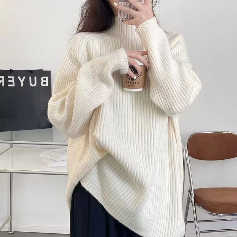 Damen Grobstrickpullover mit hohem Kragen und lässiger Passform Drune