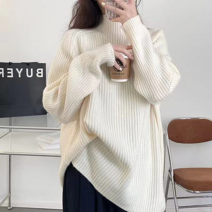 Damen Grobstrickpullover mit hohem Kragen und lässiger Passform Drune