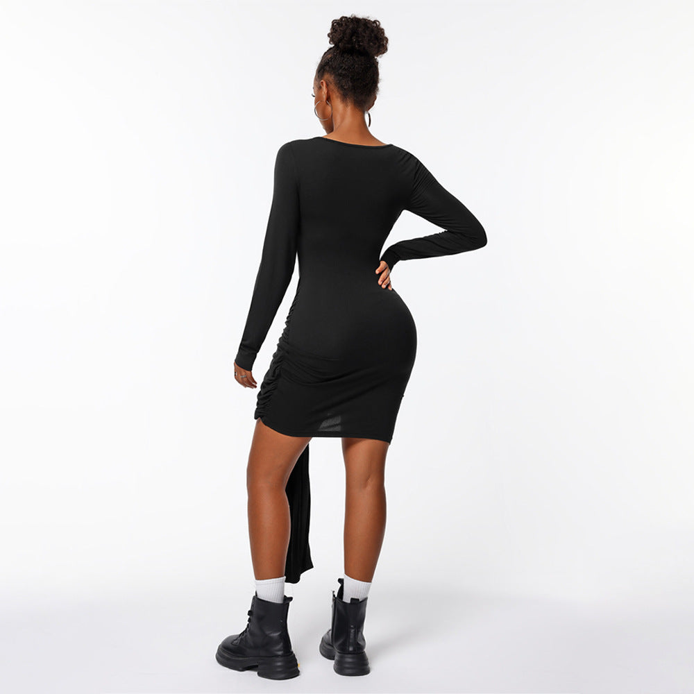 Damen figurbetontes Wickelkleid mit langen Ärmeln und seitlichem Raffungseffekt Drune