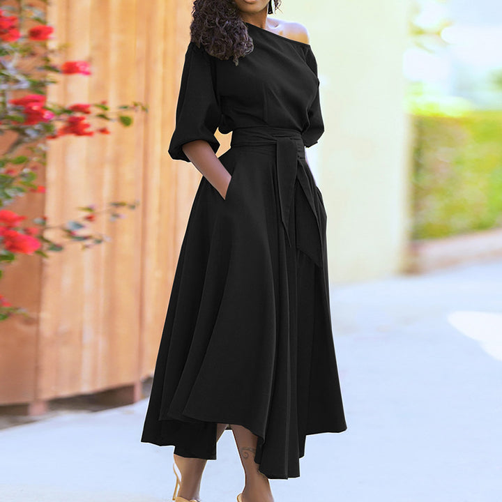Damen Maxi-Kleid mit asymmetrischem Schnitt und modischen Taschen Drune