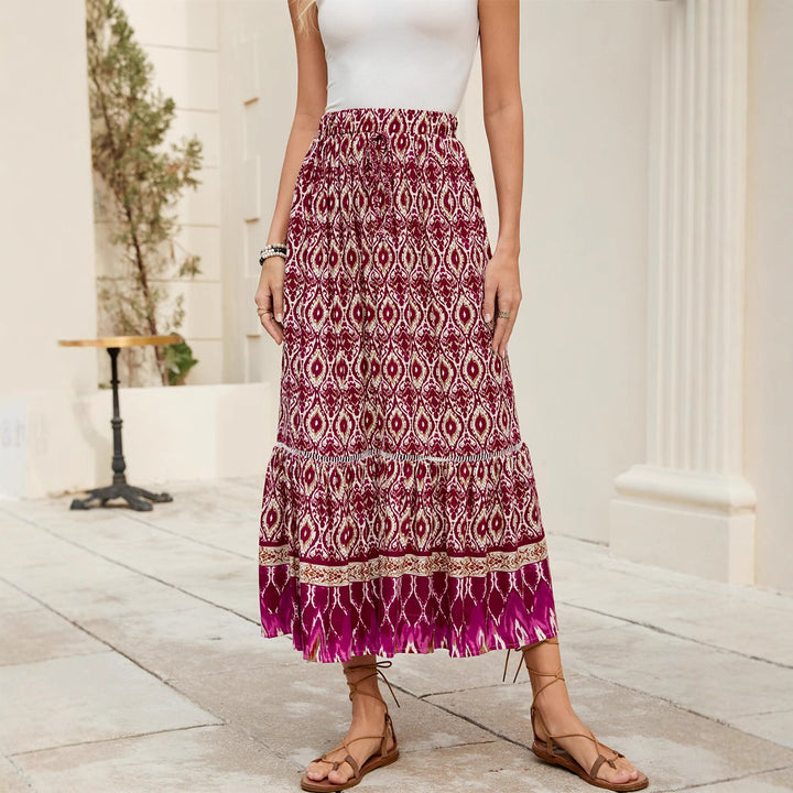 Damen Boho Maxirock mit elastischem Bund und Volants Drune