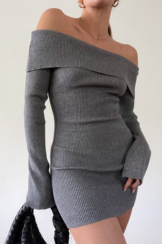 Damen figurbetontes, off-shoulder Strickkleid mit langen Ärmeln Drune