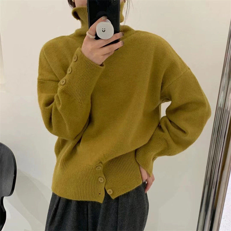 Damen Rollkragenpullover mit Knopfdetails und weichem Material Drune