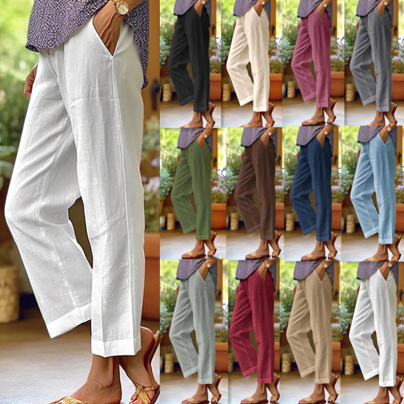 Damen nan lässige Cropped-Hose mit geradem Bein, dezenter Bügelfalte und seitlichen Eingrifftaschen Drune