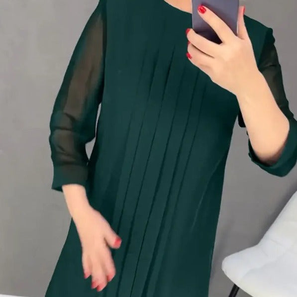 Damen Maxikleid mit elegantem Faltenwurf und transparenten Ärmeln Drune