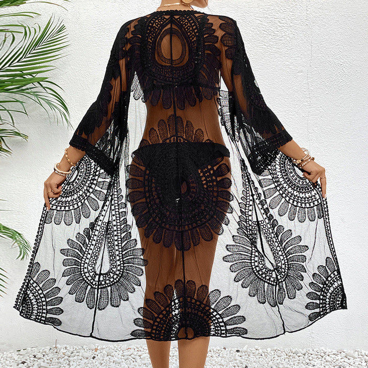 Damen Schicker Häkel-Strandüberwurf mit voluminösen Ärmel und elegantem Design Drune