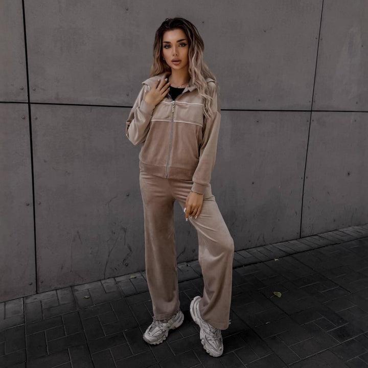 Damen Sportliches Fleece-Set mit Reißverschluss und Kapuze Drune