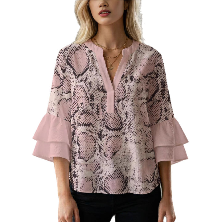 Damen lässige Bluse mit Volantärmeln und botanischem Druck Drune