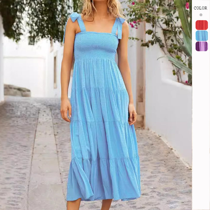 Damen Maxi Kleid mit fließendem Schnitt und verstellbaren Trägern Drune