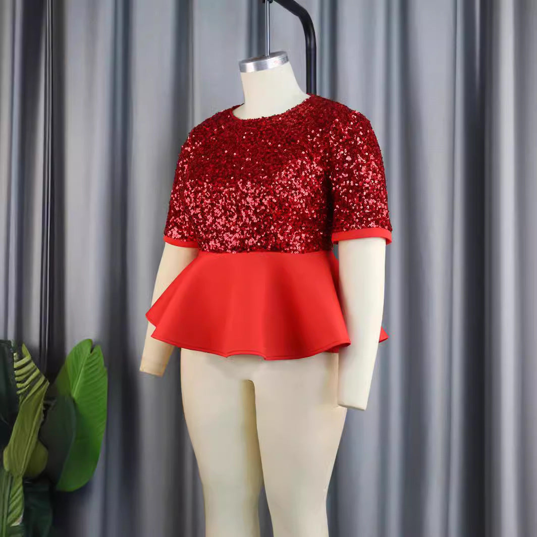 Damen Elegantes Glitzeroberteil mit peplum Saum Drune
