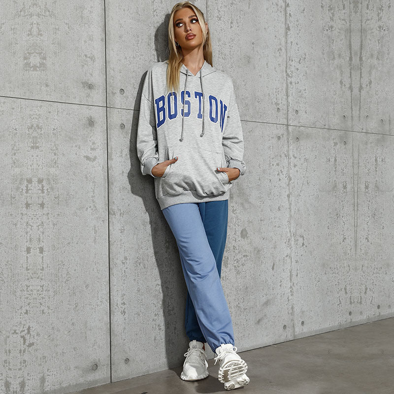 Damen bequemer Kapuzenpullover mit oversized Schnitt und stylischem Schriftzug Drune