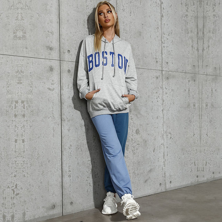 Damen bequemer Kapuzenpullover mit oversized Schnitt und stylischem Schriftzug Drune