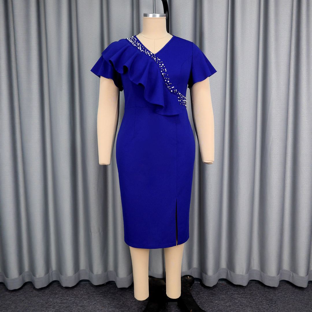 Damen elegantes, figurbetontes Kleid mit Rüschendetails und funkelndem Akzent Drune