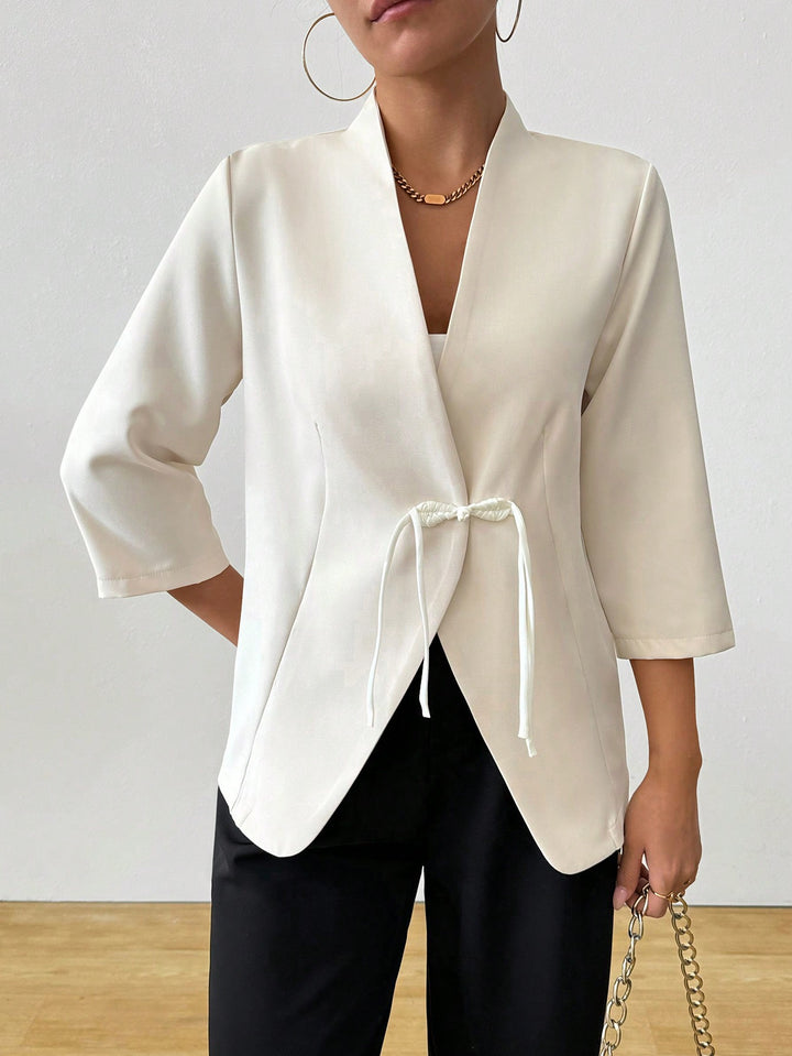 Damen Modischer Wickelblazer mit Taillenzug und 3/4-Ärmeln Drune