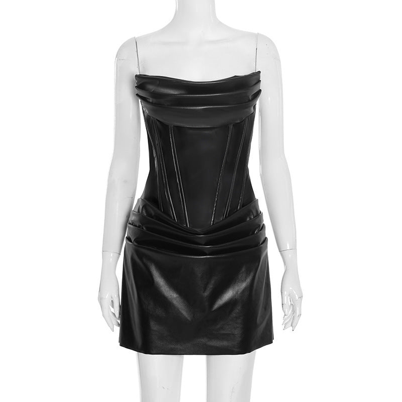 Damen Bodycon Kleid aus hochwertigem Kunstleder mit eleganter Drapierung Drune