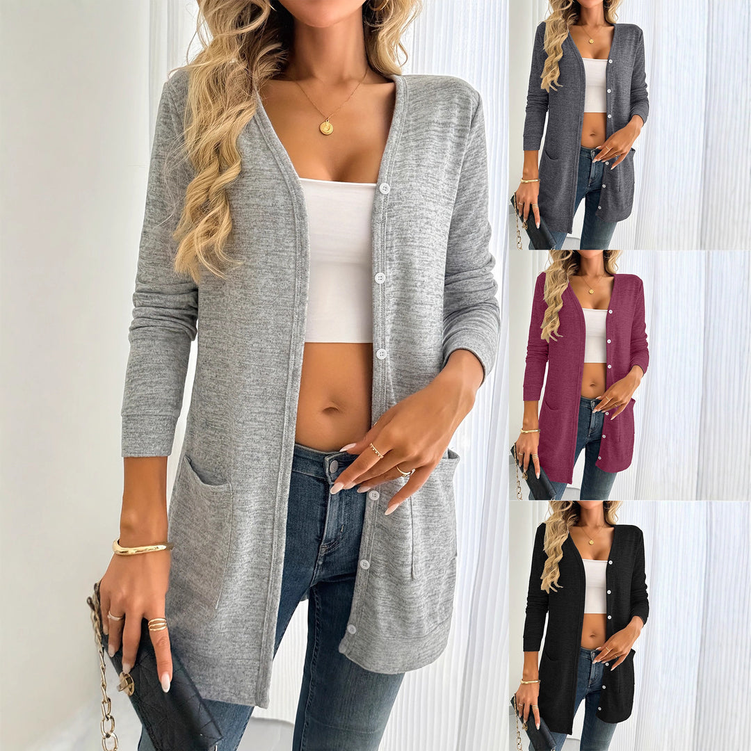 Damen Langarm-Cardigan mit praktischen Taschen und Knopfleiste Drune