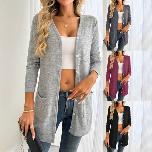 Damen Langarm-Cardigan mit praktischen Taschen und Knopfleiste Drune