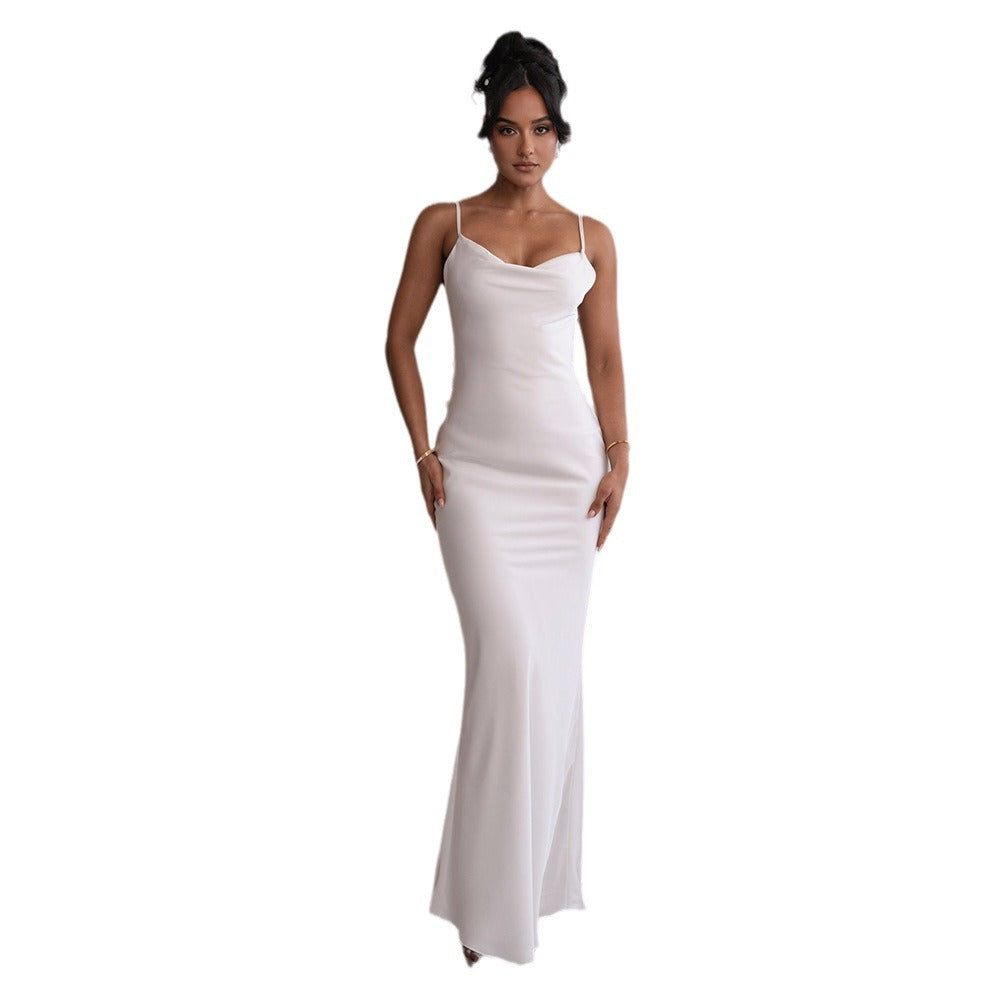 Damen elegantes Maxikleid mit fließendem Schnitt und raffiniertem Dekolleté Drune