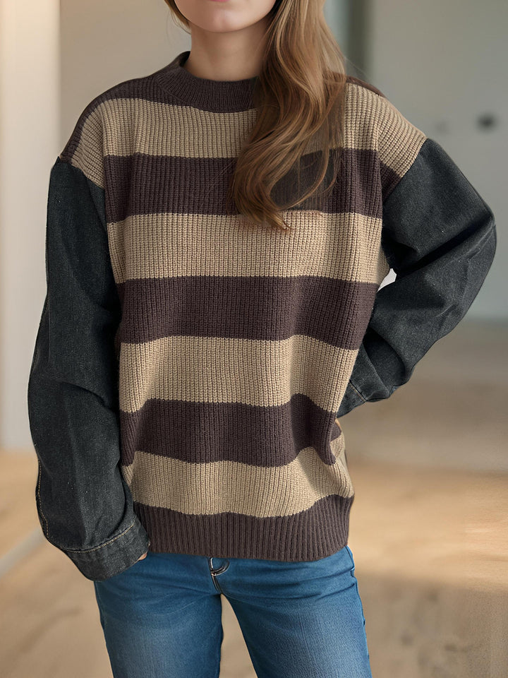 Damen gestreifter oversized Pullover mit weichem Baumwollmix und modernem Design Drune