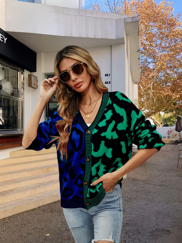 Damen Leichte Strickjacke mit farbenfrohem Leopardenmuster Drune