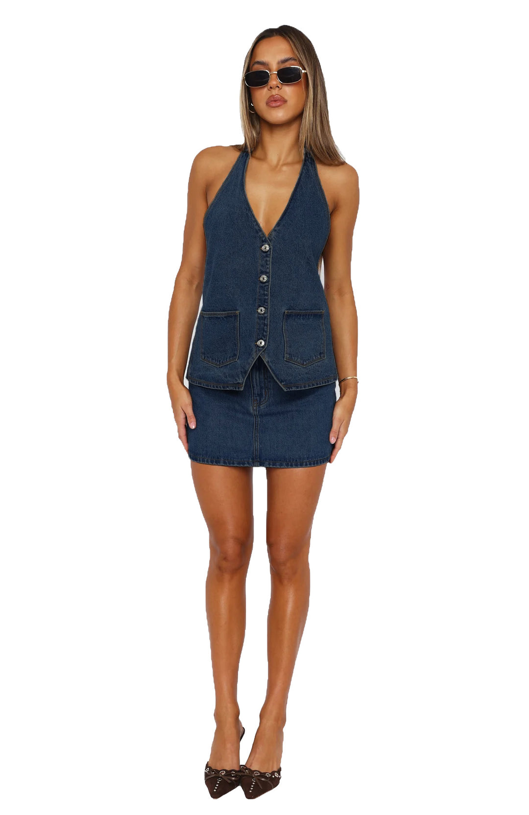 Damen Denim-Kleid mit ärmellosem Design und praktischen Taschen Drune