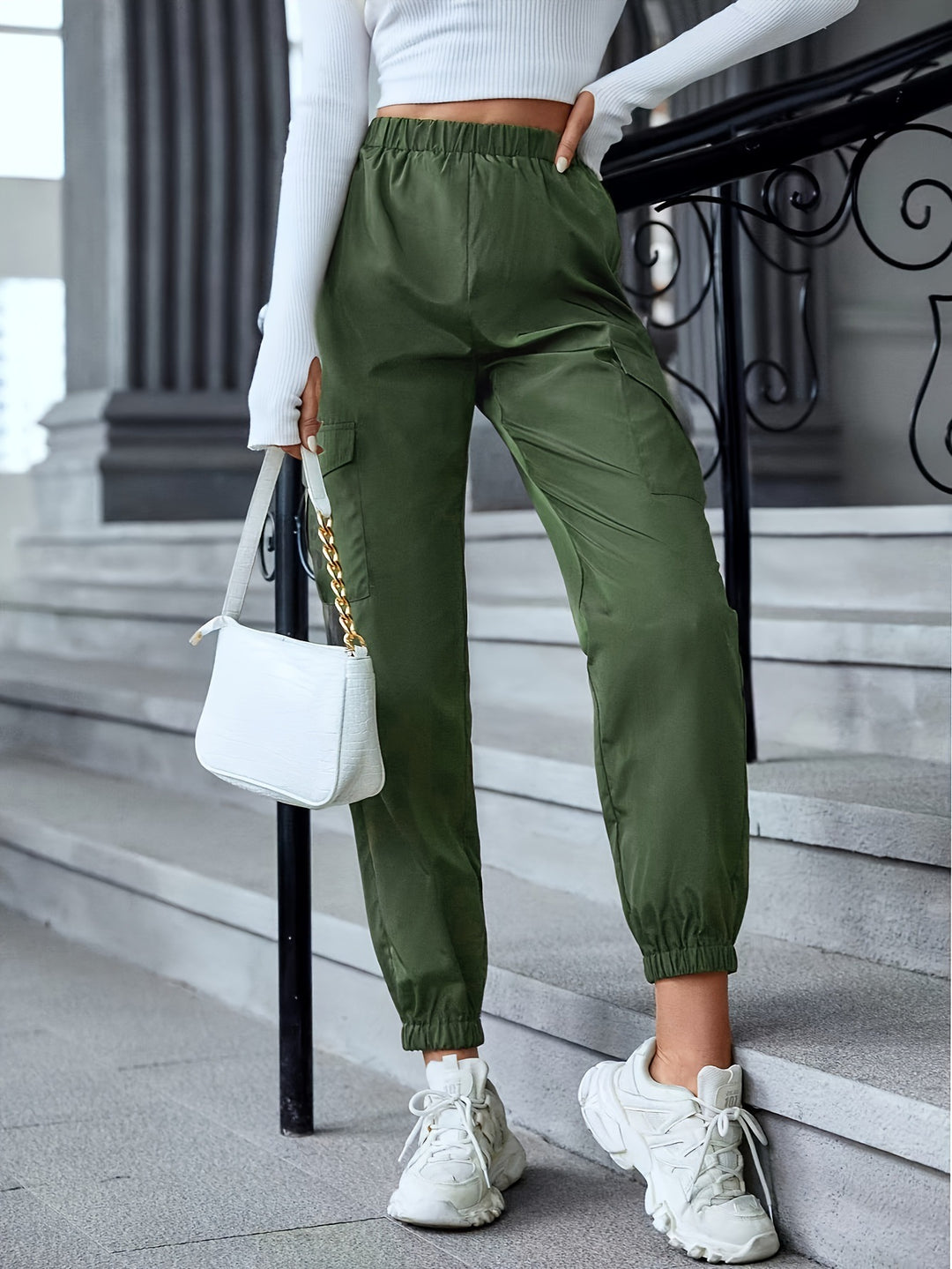 Damen Cargo-Hose mit hohem Bund und praktischen Seitentaschen Drune