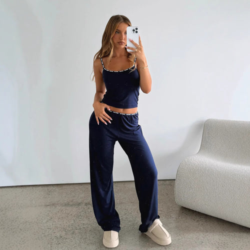 Damen Lounge-Set aus weichem Jersey mit Spaghettiträgern und weitem Bein Drune