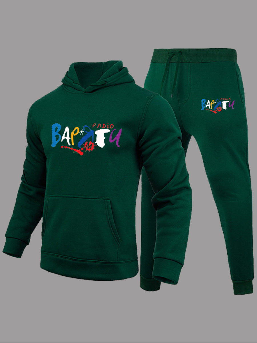 Damen modischer Kapuzenpullover und Jogginghose Set mit kreativem Aufdruck Drune