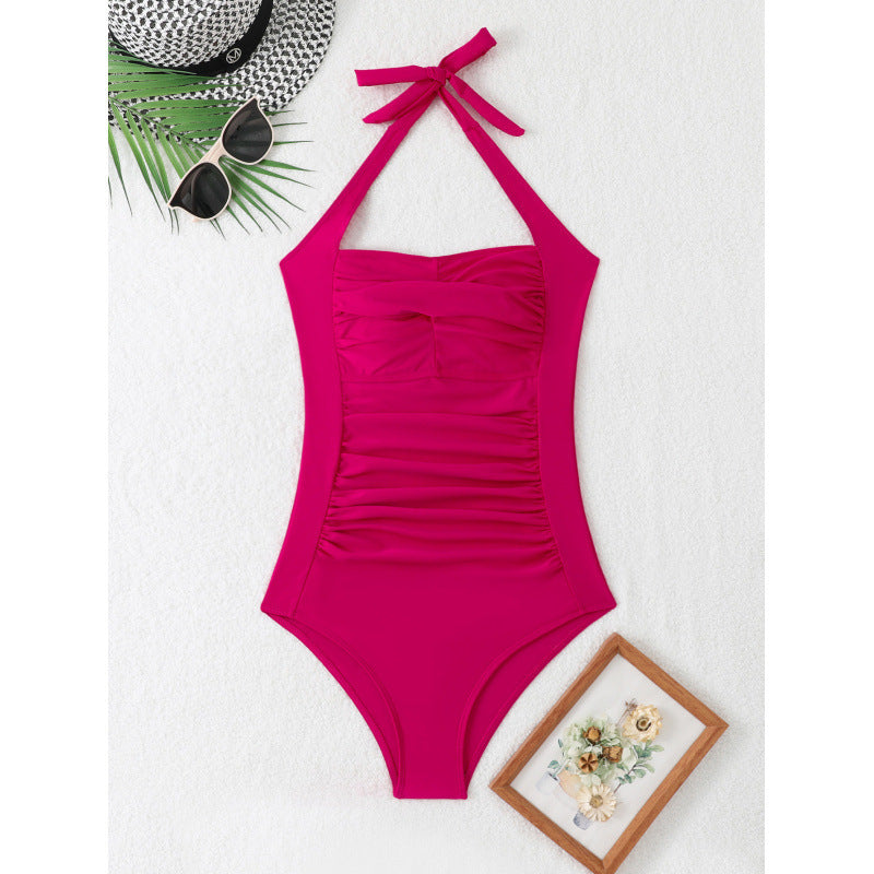 Damen Eleganter Wickel-Badeanzug mit Raffungen Drune