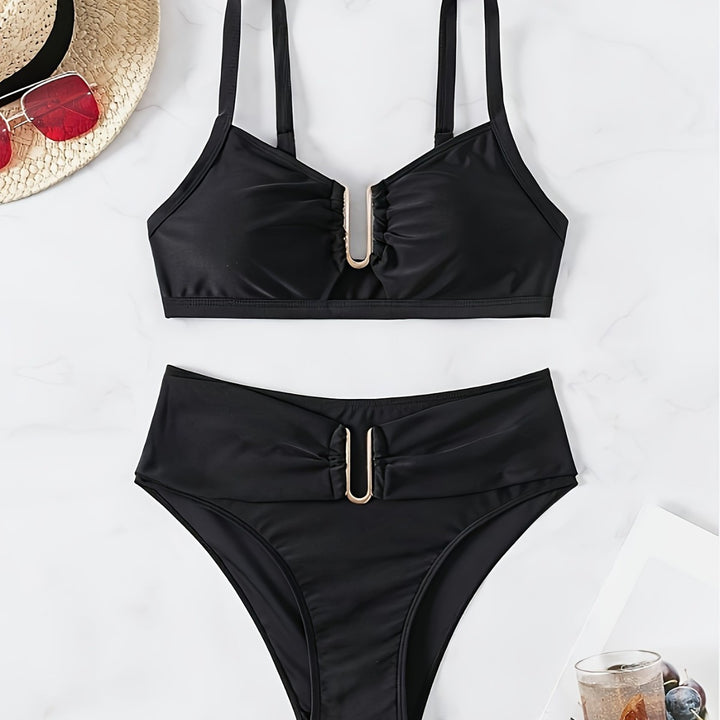 Damen Bikini-Set mit hoch taillierter Hose und dekorativem Schnürverschluss Drune