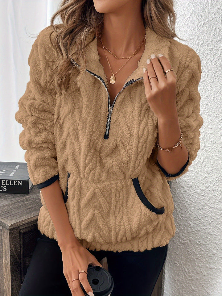 Damen Fleece-Pullover im modernen Strickdesign mit Reißverschluss Drune
