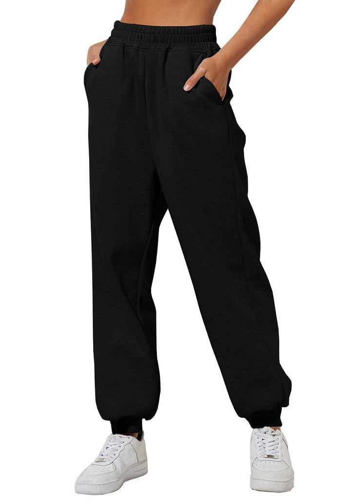 Damen nan weite High‑Waist Jogginghose mit soften Bügelfalten, elastischem Komfortbund und gerippten Knöchelbündchen Drune