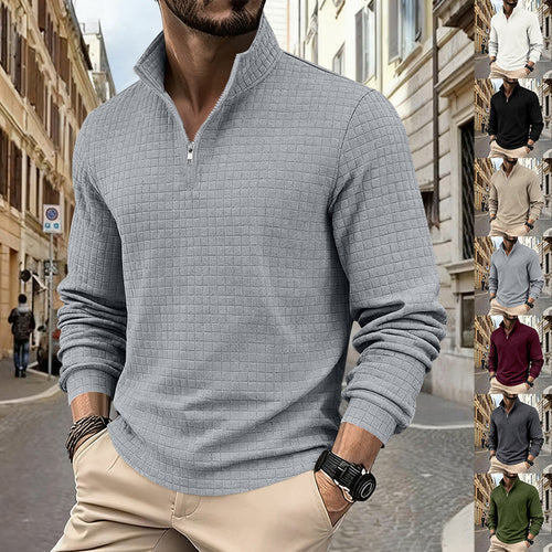 Herren sportlicher Pullover mit Halbreißverschluss und strukturierter Oberfläche Drune