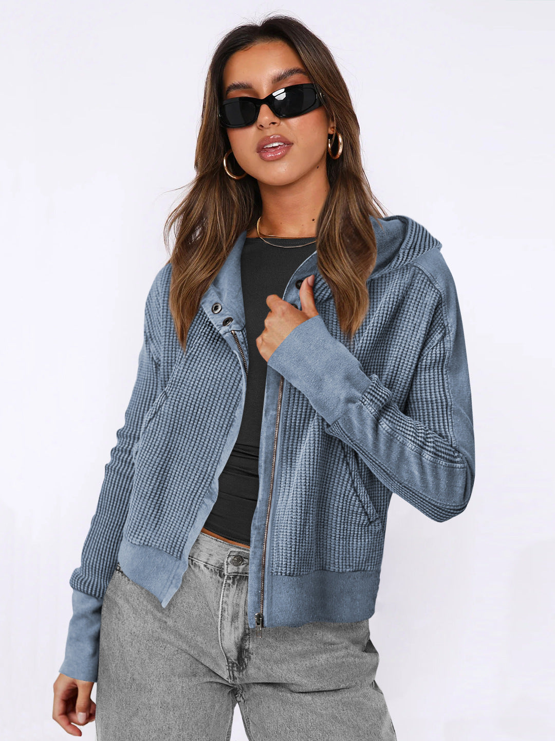Damen lässige Kapuzenjacke mit strukturiertem Obermaterial und Reißverschluss Drune