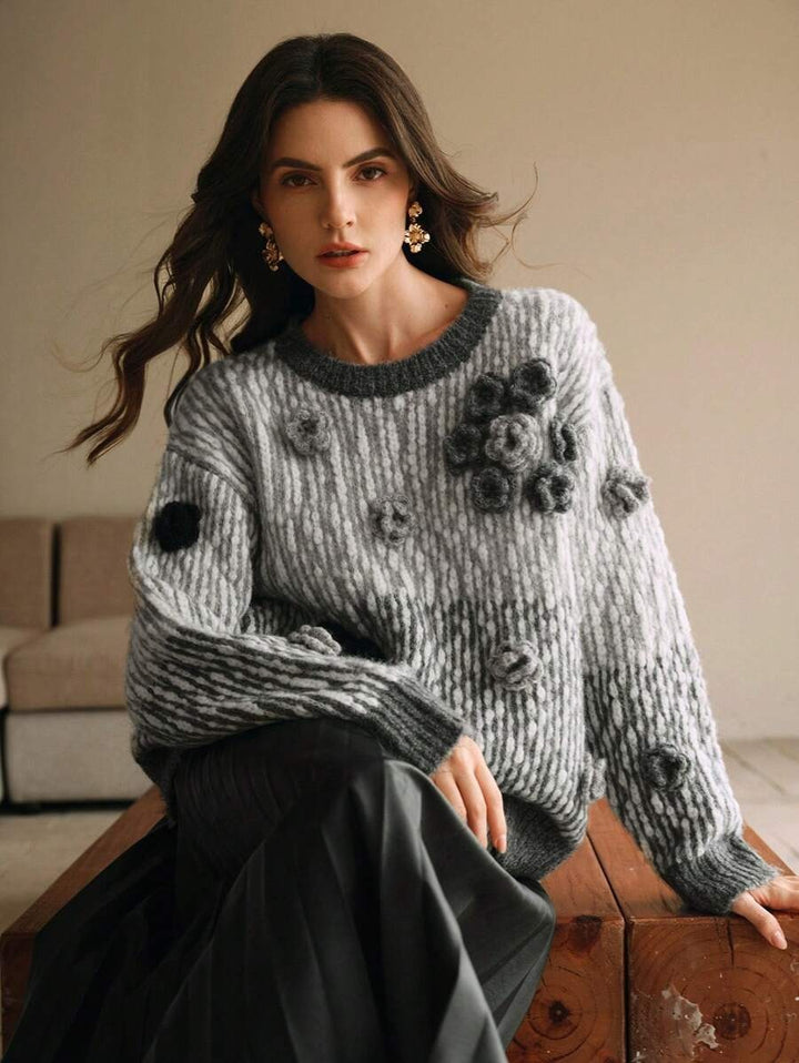Damen Strickpullover mit floralen Akzenten und strukturiertem Design Drune