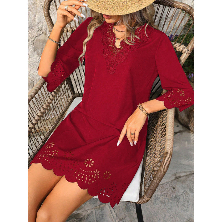 Damen Sommerkleid mit Spitzendetails und ausgestellten Ärmeln Drune